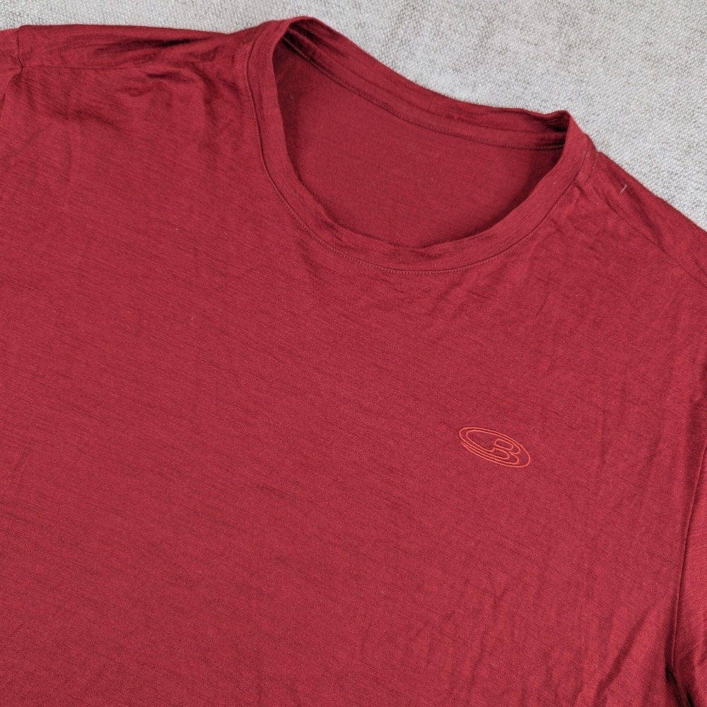 Icebreaker Shirt Mens M Red Merino Wool Tech Lite Short Sleeve Logo Tee Layering